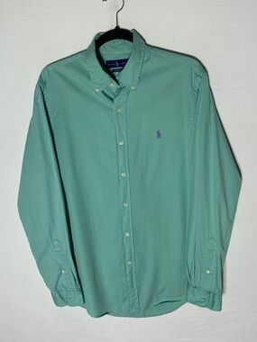 Vintage 90s Y2K Ralph Lauren Mint Green Beach Twill Button Down Shirt M Preppy